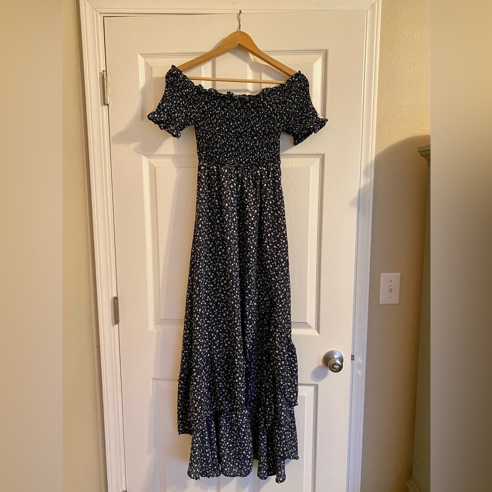 Black Floral Off the Shoulder Maxi Dress with Leg Slit